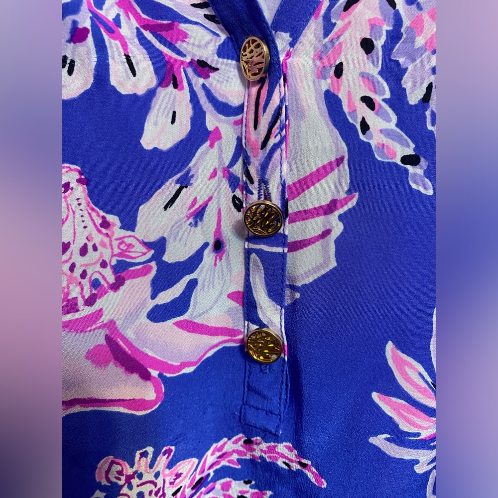 Lilly Pulitzer Elsa 100% Silk Top “Iris Blue Wild Within” Women’s Size Xs View 5